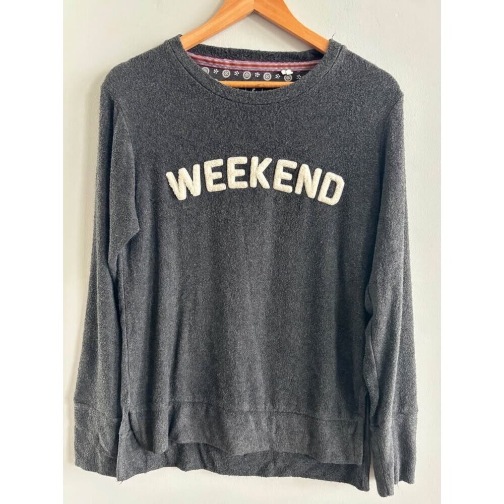 Royce Brand SMALL Charcoal Grey "WEEKEND" Bouclé Patch Crewneck Sweatshirt